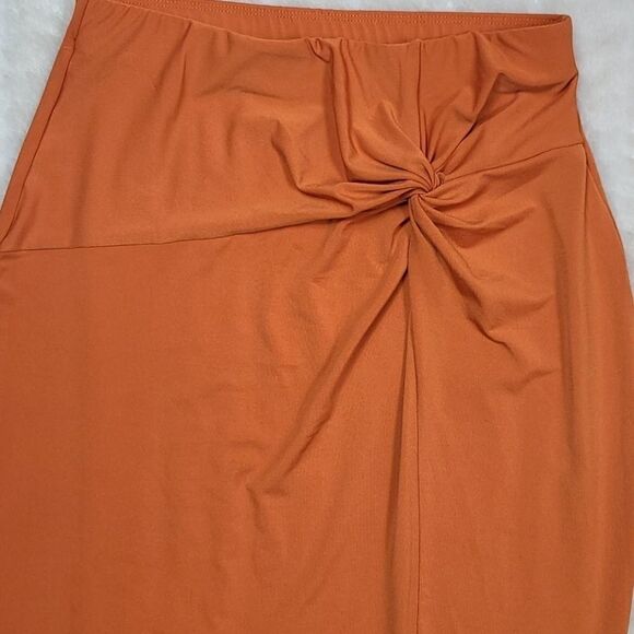 Thalia Sodi Stretch Mango Orange Twist Scuba Pencil Skirt bodycon stretch XS 0/2 - Picture 4 of 6